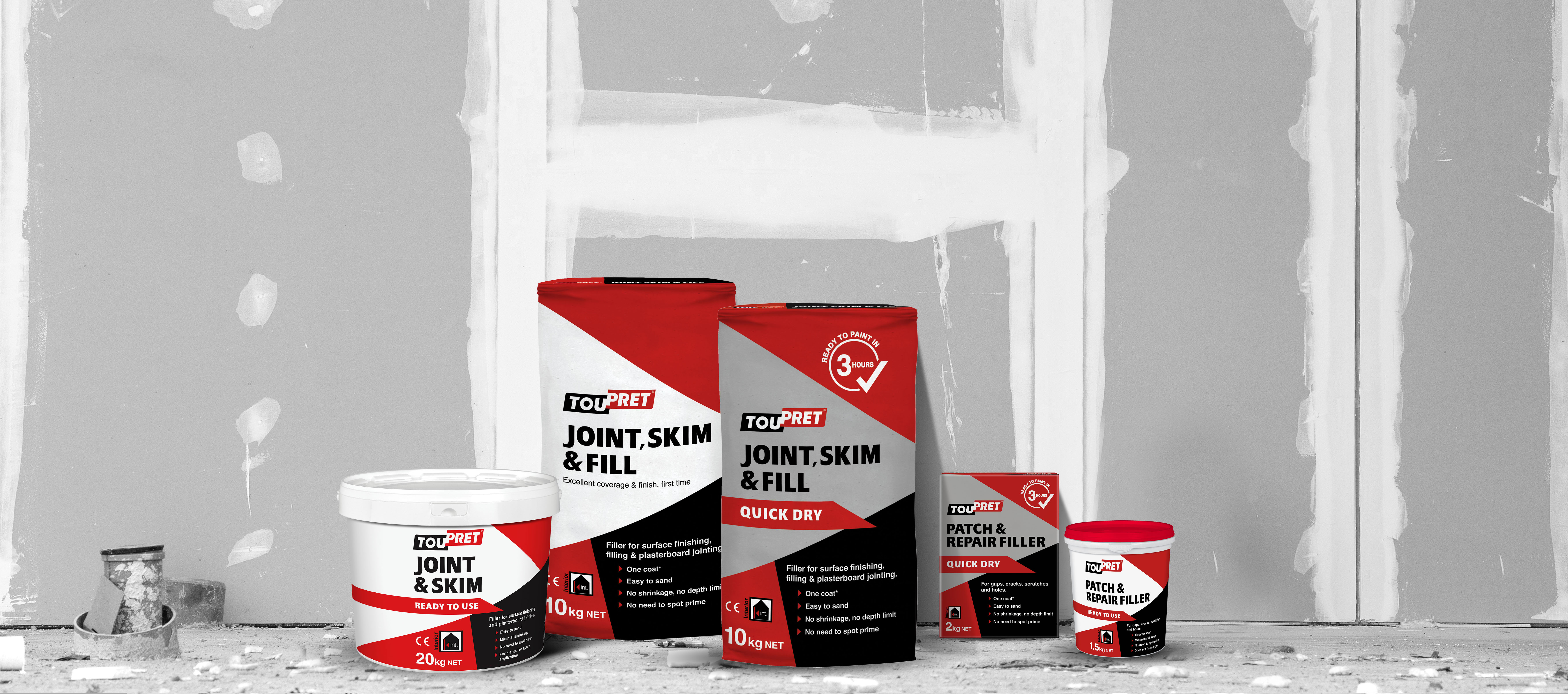 Toupret’s new Joint, Skim & Fill range, better results, quicker.